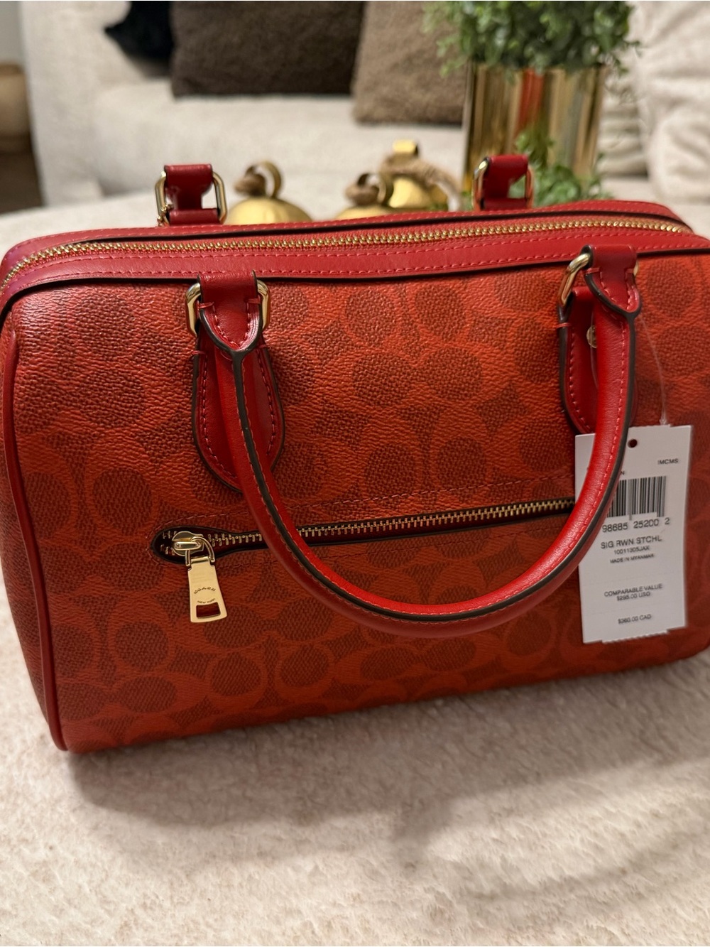 ❤️ Coach Crimson Red Signature Canvas Medium Rowan + Matching Wallet ❤️ - Picture 11 of 13